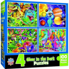 Masterpieces Puzzle Set - 4-Pack 100 Piece Jigsaw Puzzle For Kids - Glow In The Dark 4-Pack Blue - 8"X10"