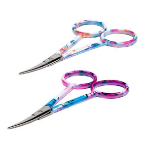 Singer 4 Inch Forged Embroidery Scissors With Curved Tip For Sewing, Cross-Stitching, Crafts, More (White Floral Pastel Print, 2-Pack)