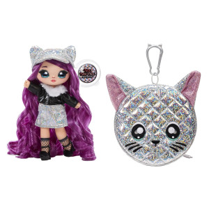 Na Na Na Surprise Glam Series Chrissy Diamond Fashion Doll & Metallic Cat Purse, Purple Hair, Cute Kitty Ear Hat Outfit & Accessories, 2-In-1 Gift For Kids, Toy For Girls & Boys Ages 5 6 7 8+ Years