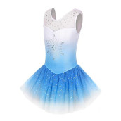 Eqsjiu Gymnastics Leotard With Skirts Blue Diamond Snowflake Dresses For Girls Size 7-8 Years 7/8 Gradient Colors White Dance Class