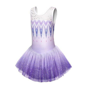 Eqsjiu Gymnastics Leotards For Girls Purple Skirts 3T 4T Gradient Colors Dress Lace See Through Sparkly Sparkles 3-4T Adorable Princess Dress