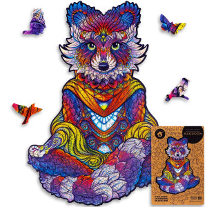 Unidragon Original Wooden Jigsaw Puzzles - Emanating Raccoon, 105 Pcs, Small 7X9.4, Beautiful Gift Package, Unique Shape Best Gift For Adults And Kids