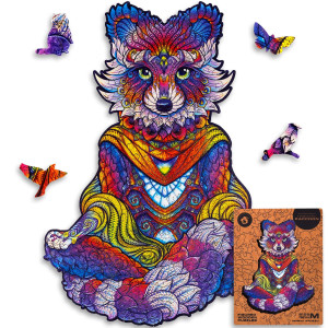 Unidragon Wooden Jigsaw Puzzles - Emanating Raccoon, 196 Pcs, Medium 94X125, Beautiful Gift Package, Unique Shape Best Gift For Adults And Kids