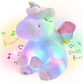 Athoinsu Musical Light Up Unicorn Stuffed Animal Soft Furry Plush Toy With Led Night Lights Children'S Day Birthday Valentine'S Day Gifts For Kids Toddler Girls,12''