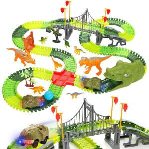 Bemiton Dinosaur Toys Race Car Track, Create A Dinosaur World Road Race, Flexible Dinosaur Track Toys Set 273+ Pcs Christmas Birthday Gifts For 3 4 5 6 7 Years Old Boys Girls Kids