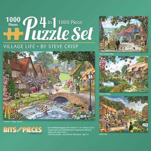Bits And Pieces - 4-In-1 Multi-Pack - 1000 Piece Jigsaw Puzzles For Adults-Each Measures 20" X 27" (51Cm X 69Cm)-Village Life By Artist Steve Crisp