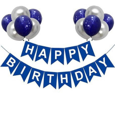 RichMoho Men Happy Birthday Banner Navy Blue and Silver Happy Birthday Banner Party Decoration Including 12pcs 12A Latex Balloons Birthday Decorations for 13th 16th 18th 30th 40th 50th 60th