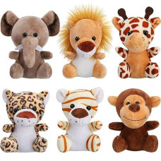 12 Pieces Mini Stuffed Forest Animals Jungle Animal Plush Toys In 4.8 Inch Cute Plush Elephant Lion Giraffe Tiger Plush For Animal Themed Parties Student Achievement Award (Sitting)