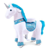 Wonderides Ride On Unicorn Toy Rocking Horse Pony Cycle Blue Unicorn, 30.1 Inch Height Size 3 For 3 To 5 Years Old, Ride On Horse Plush Walking Animal Mechanical Riding Pony With Wheels M331-1