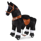 Wonderides Kids Ride On Black Horse Toys, Ride On Toy (Small Size 3, 30.1 Inch Height) For Toddlers 3 To 5 Years Old, Pony Cycle Ride On Pony Plush Walking Animal Mechanical No Battery M347-1