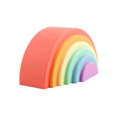 Blue Ginkgo Silicone Rainbow Stacker - Montessori Rainbow Nesting Puzzle Kids And Toddler Stacking Toy Stacking Rainbow Puzzle, Sensory Rainbow Toys - 6 Layers (Matte