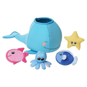 Manhattan Toy Neoprene Whale 5-Piece Floating Spill N Fill Bath Toy With Quick Dry Sponges And Squirt Toy