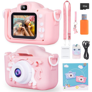 Unicorn Kids Camera Toddler Toys Christmas Birthday Gifts For Kids Girls Selfie Camera For Kids 3 4 5 6 7 8 Year Old Hd Video Digital Camera For Toddler With 32Gb Sd Card (Pink)
