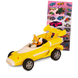 Sonic The Hedgehog Tails Pullback Toy Car Bundle Sonic The Hedgehog All Stars Racing Pull Back Action Vehicles Tails Action Figure With Stickers (Tails From Sonic Toys)