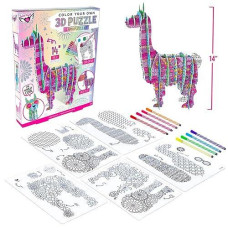 Fashion Angels Color Your Own 3D Llama Puzzle Kit - 5 Puzzle Boards To Color, 8 Markers - Color And Build A 14-Inch-Tall Llama - Develop Fine Motor Skills And Problem Solving- Ages 8 And Up