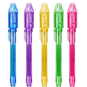Stenda Invisible Spy Ink Pen 5 Pcs, With Uv Pen Light, Party Favors For Kids 8-12, Stocking Stuffers For Christmas, Provide Thanksgiving, Halloween For Boys Girls Goodie Bag