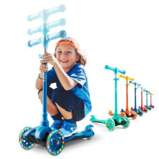 Kicksy Adjustable 3-Wheel Scooter For Kids Ages 2-5 - With Light Up Led Wheels (Basic, Blue)