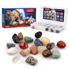 Smartyeen 18Pcs Rock Collection For Kids,Gemstones & Rocks Set With Educational Information Sheet And Display Case Science Gift For Boys Girls