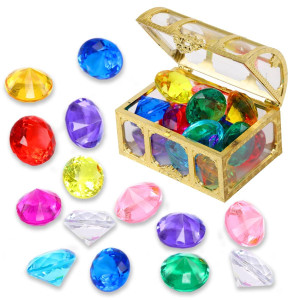 Xijuan Diving Gem Pool Toys Sand Toys,14 Color Diamond Treasure Chest Summer Swimming Gems Pirate Diving Toy Set Underwater Swimming Toychildren'S Game Gifts For Boys And Girls(Golden)