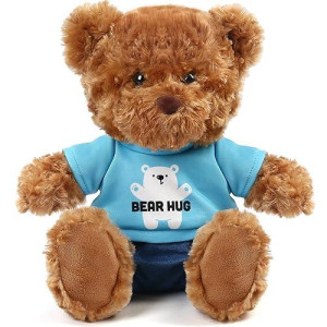 Lotfancy Teddy Bear Stuffed Animal, With Removable Clothes, 10 Inch Cute Baby Boy Bear Plush, Plushies Toy For Kids, Baby Shower Decoration, Easter Gift, Brown