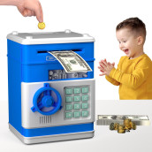 Atm Piggy Bank For Boys Girls, Electronic Money Bank With Password, Auto Scroll Paper Money Saving Box,Kids Safe Money Jar, Great Gift Toy Bank For Kids (Blue)