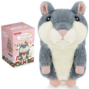 Tworiver Toddler Toys For Ages 2-4 Talking Hamster Repeats What You Say,Toys For 2 3 4 5 Year Old Girl Boy Birthday Gift,Gifts For 2 Year Old Girls Toys Electronic Ineractive Stuffed Animals Toy Gray