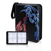 Clovercat 4 Pocket Waterproof Trading Card Binder, Trading Album Display Holder, Expandable, 400 Double Sided Pocket Album, Compatible With Gaming Cards, Yugioh, Mtg Tcg (Cartoon Dragon, 4 Pocket)