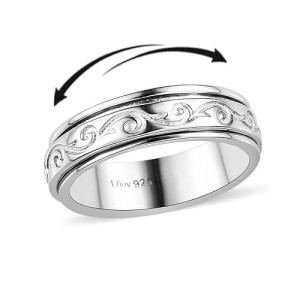 Shop Lc Spinner Ring For Women - Spinning Anxiety Ring For Men - Wedding Band 925 Sterling Silver Platinum Plated Scrollwork Jewelry Stress Relief Gifts For Women Size 9 Engagement Bridal