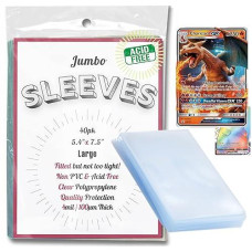 40 Pack Jumbo Pokemon card Sleeves Thick and Fitted for Large Oversized Trading cards games Big Photo Precision Fit Premium Quality clear Thermo Plastic Protection - Large 54x75