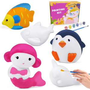 Lovestown Squishies Making Kit, 5 Pcs Diy Squishies Ocean Animal Squishies Slow Rising Jumbo Animal Paint Your Own Squishies For Birthday Gifts