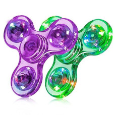 Figrol 2 Pack Fidget Spinners|Led Light Up Crystal Fidget Spinners For Children|Glow In The Dark Goodie Bag Stuffers Classroom Prizes Return Gifts