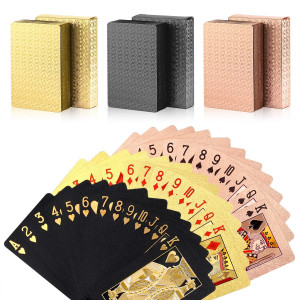 Zayvor 3 Decks Playing Cards Foil Poker Cards Deck Of Cards 24K Gold Diamond Foil Poker Cards Waterproof Plastic Cards With Gift Box,Game Tools For Family Game Party- Cool Black, Gold And Rose Gold
