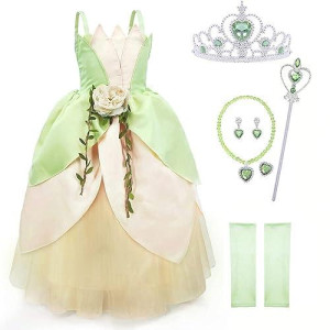 Tyhtym Princess Costumes Little Girls Dress Up Fancy Halloween Christmas Party (Tiana, 8-9T)
