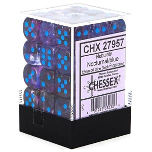 Chessex Nebula 12Mm D6 Nocturnal/Blue W/Luminary Dice Block (36 Dice)