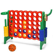 Costzon 4-In-A-Row Giant Outdoor Game With Basketball Hoop, 42 Jumbo Rings - For Kids & Adults