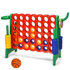Costzon 4-In-A-Row Giant Outdoor Game With Basketball Hoop, 42 Jumbo Rings - For Kids & Adults