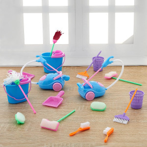 Vinsot 18 Pieces/ 2 Sets Miniature Dollhouse Cleaning Toy, Dustpan Dolls Mop Dust Pan, Brush, Broom, Bucket Housework Cute Cleaning Furniture Tools Kit Pretend Play Decoration Doll House Accessories