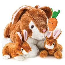 Prextex Bunny Stuffed Animal With Zippered Pouch, Plush Rabbit Toy For Little Baby Bunnies, Easter Gift For Kids Ages 3+ Years