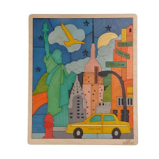 New York City Puzzle For Kids | 75 Piece Wooden Jigsaw Puzzle | Learning Educational Toys Gifts For Boys Girls 3+ Years | Discover New York City
