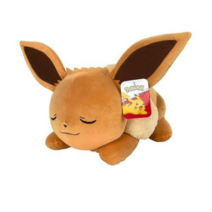 Pokemon 18 Plush Sleeping Eevee- cuddly Pokmon- Must Have for Pokmon Fans- Plush for Traveling, car Rides, Nap Time, and Play Time