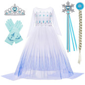 Bankids Snow Queen Act 2 Costumes Princess Dresses For Girls With Wig,Crown,Magic Wand,Gloves Accessories 5T 6X(120,K11)