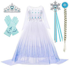 Bankids Snow Queen Act 2 Costumes Princess Dresses For Girls With Wig,Crown,Magic Wand,Gloves Accessories 3T 4T(100,K11)