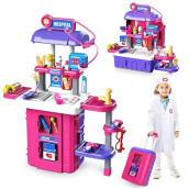 Toy Doctor Kit For Girls: Pretend Play Kids Doctor Set With Electronic Stethoscope Dress Up Doctor Costume Carrying Storage Case - Role Play Toys Medical Kit For Toddler Boys Girls