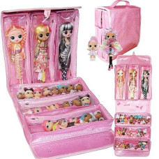 Leeche Carrying & Display Case For Dolls Compatible With Lol Omg Dolls&All Dolls,Clear View Hanging Dolls House,Easy Carrying Storage Organizer(Dolls Not Includ )