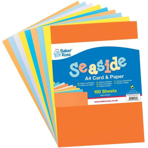 Baker Ross Fe176 Seaside A4 Paper & Card - Pack - Pack Of 100, Colored Art Supplies For Kids Craft Making Activities