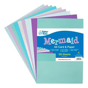 Baker Ross Ax996 Mermaid A4 Paper & Card - Pack - Pack Of 100, Colored Art Supplies For Kids Craft Making Activities