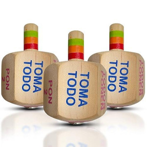 Toma Todo Pirinola Mexicana Spinner Mexican Wood Spinning Top Game. Perfect For Mexican Fiesta Themed Party Board Games, Cinco De Mayo Family Game And Decoration (Set Of 3)