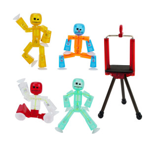 Zing Stikbot 4 Pack With Tripod, Set Of 4 Stikbot Collectable Action Figures And Mobile Phone Tripod, Create Stop Motion Animation