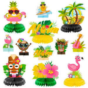 Osnie 12Pcs Hawaiian Luau Honeycomb Centerpieces Table Topper Summer Tropical Aloha Flamingo Palm Tree Theme Party Supplies Table Decorations Hawaii Party Favors Photo Booth Props For Kidas Birthday