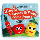 Soft Baby Book, Where Veggies & Fruits Come From''. Interactive Teething Infant Book, Touch & Feel, Crinkle Cloth Book For Babies 3 Months+